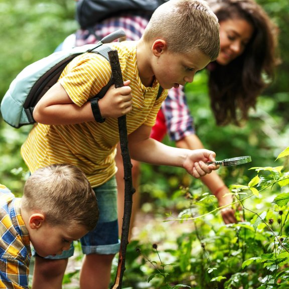 Kind erforscht im Klimacamp des ZUK den Wald